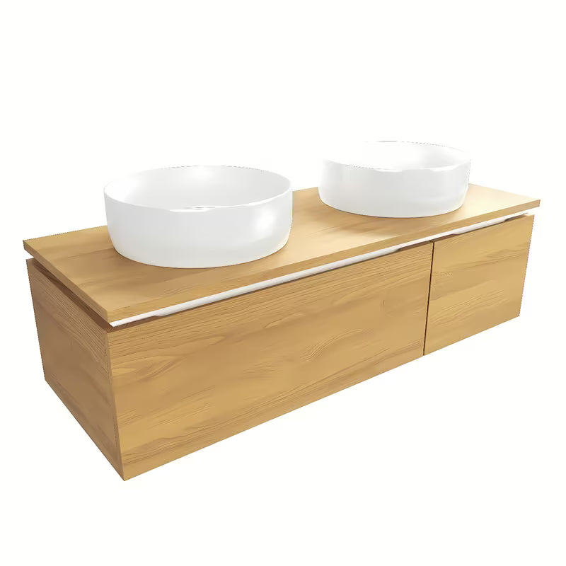 Viseča kopalniška omarica SAT Feel u dekoru medni hrast s dvije asimetrične ladice