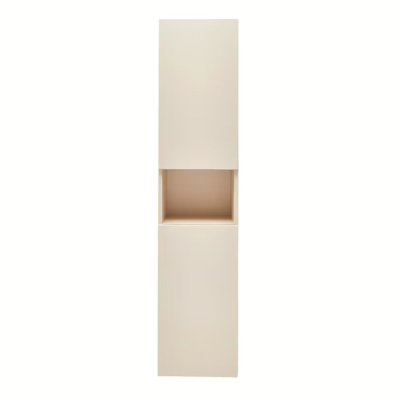 Viseča visoka kopalniška omarica SAT Feel v mat peščeno bež barvi s steklenimi policami.