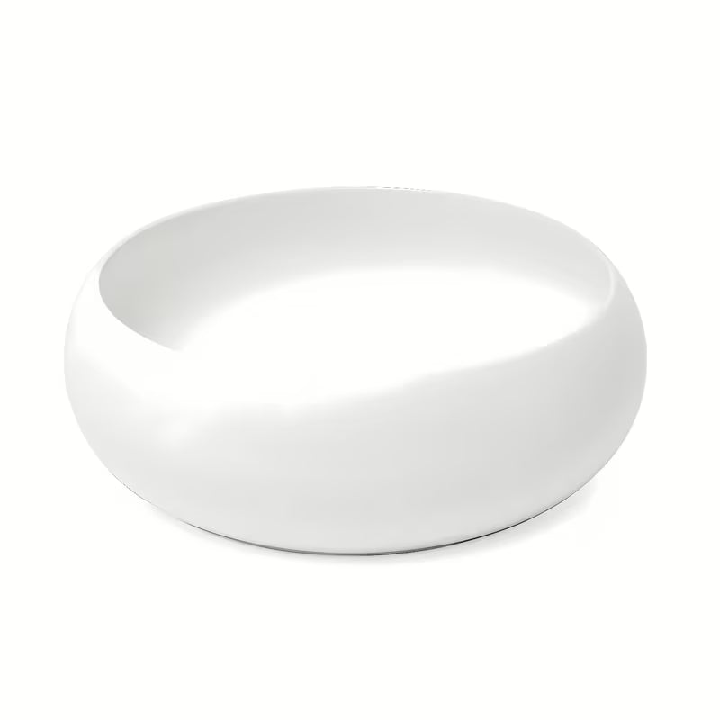 Okrogel keramični umivalnik na ploščo SAT Feel v mat beli barvi s premerom 36 cm.