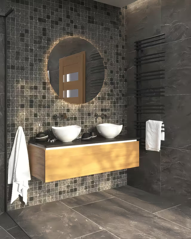Keramični umivalnik na ploščo SAT Feel 38 x 38 cm v sijajni beli barvi z valovitim robom.