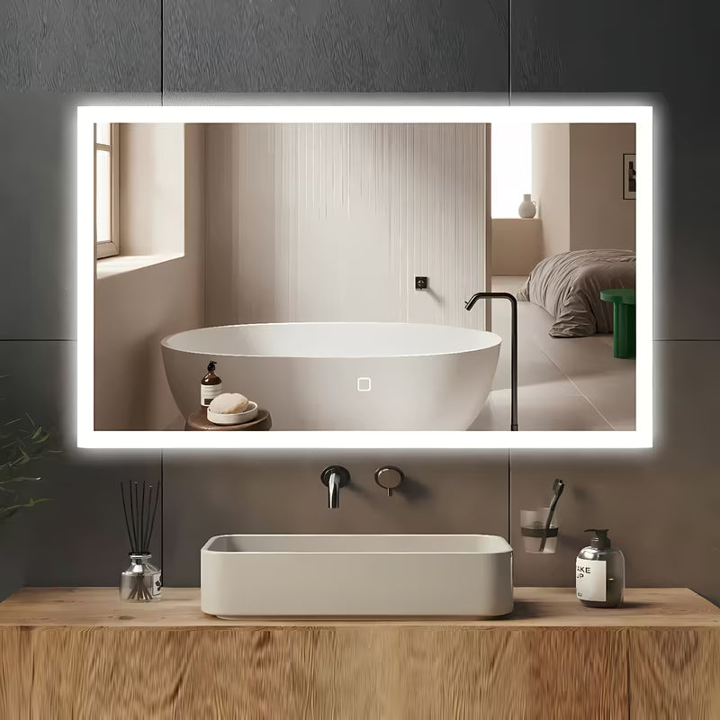 Belo pravokotno LED ogledalo SAT Feel 60x100 cm s senzorjem in izbiro treh barv svetlobe.