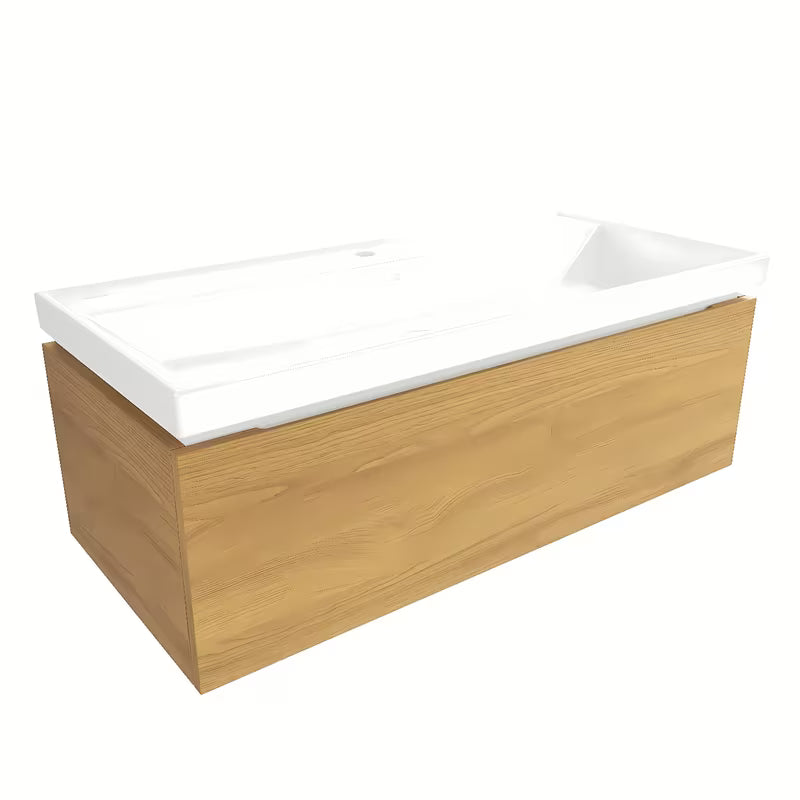 Viseča kopalniška omarica SAT Feel s namještajskim umivaonikom u dekoru medni hrast