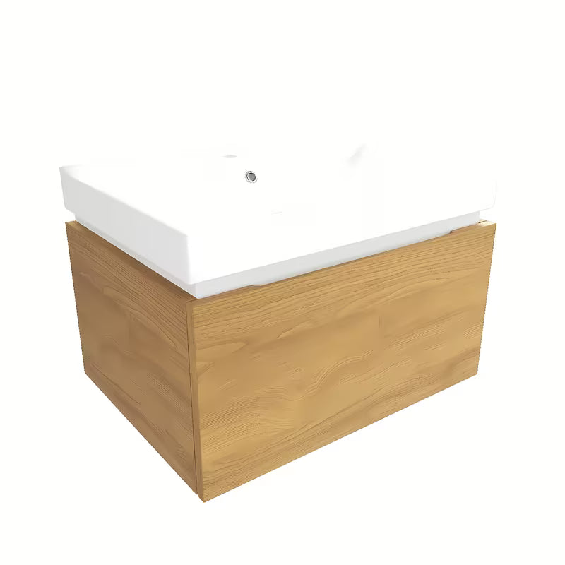 Viseča kopalniška omarica SAT Feel s keramičkim umivaonikom u dekoru medni hrast