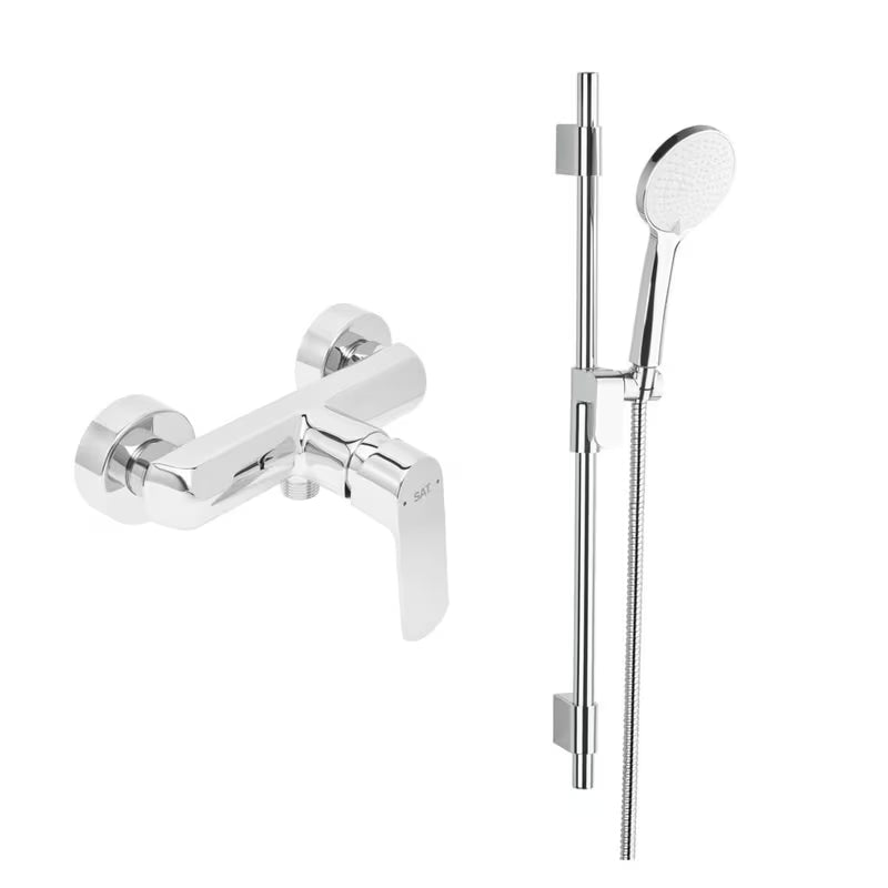 Kromirana stenska enoročna armatura za tuš SAT Feel s tuš setom i ručnim tušem