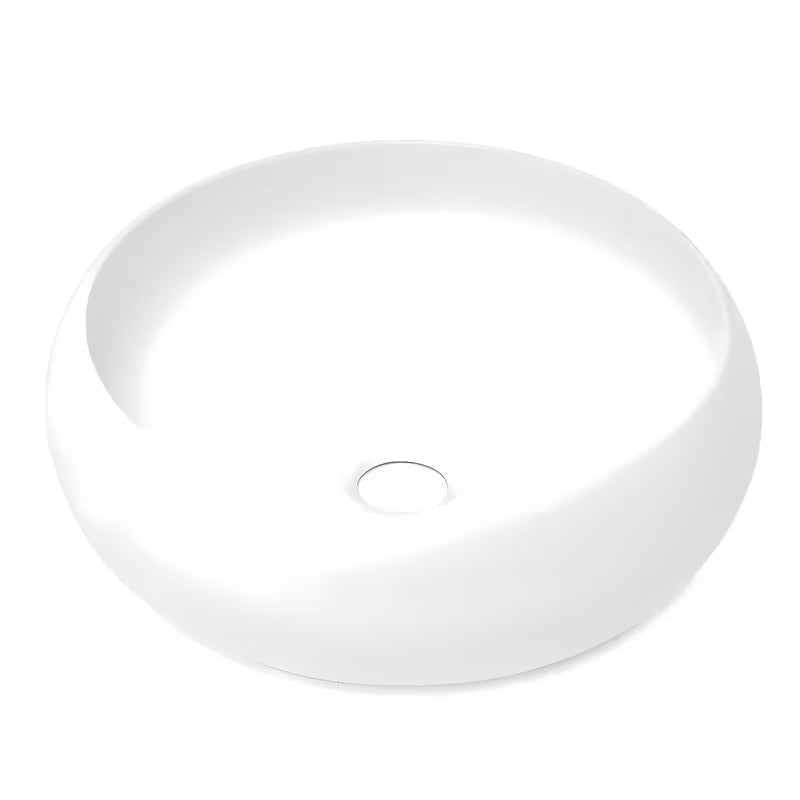 Okrugli keramički umivalnik na ploščo SAT Feel u mat bijeloj boji, promjera 36 cm.