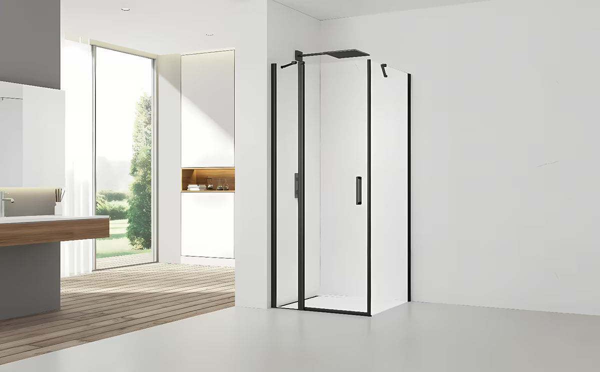 Kvadratna tuš kabina SAT Fusion 90 x 90 cm v črni mat barvi s prozornim steklom in premazom Easyclean