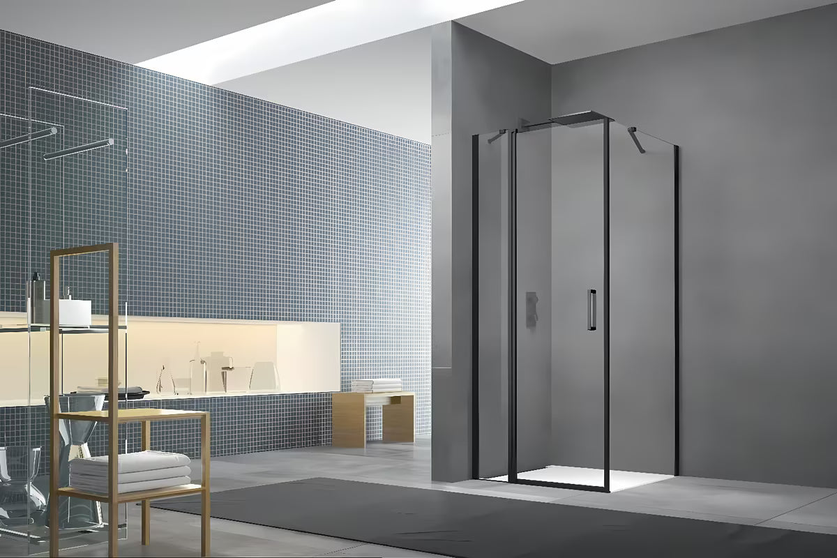 Kvadratna tuš kabina SAT Fusion 90 x 90 cm v črni mat barvi s prozornim steklom in premazom Easyclean