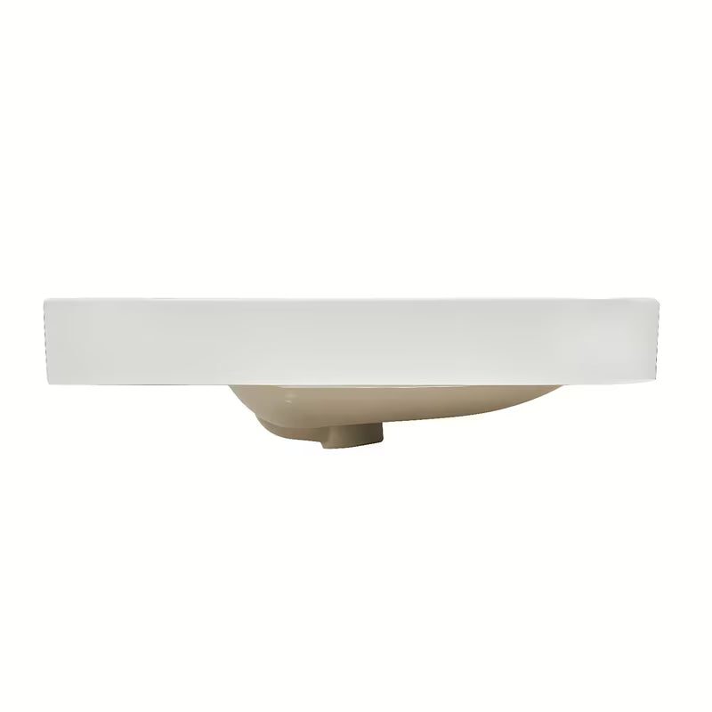 Bel sijajni keramični pohištveni umivalnik SAT Fusion 100,6x46,3 cm s sredinsko odprtino in prelivom.