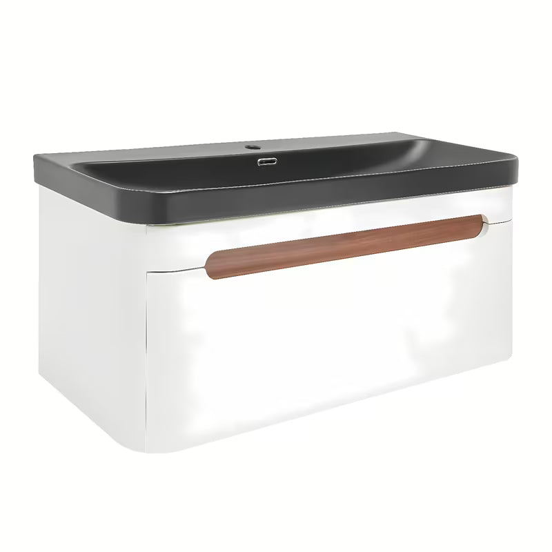 Viseča ormarić s keramičkim umivaonikom SAT Fusion u mat bijeloj boji z vtičnico i zaobljenim rubovima.