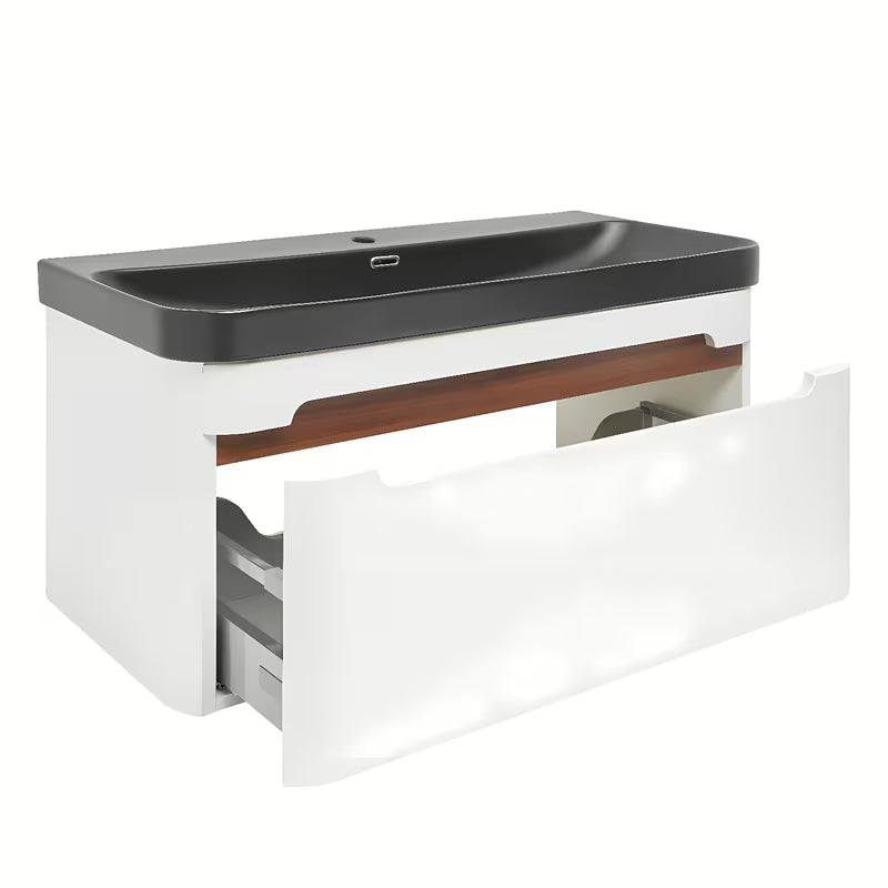 Viseča ormarić s keramičkim umivaonikom SAT Fusion u mat bijeloj boji z vtičnico i zaobljenim rubovima.