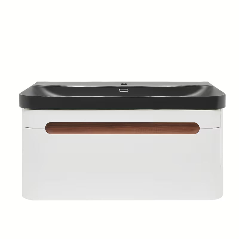 Viseča ormarić s keramičkim umivaonikom SAT Fusion u mat bijeloj boji z vtičnico i zaobljenim rubovima.