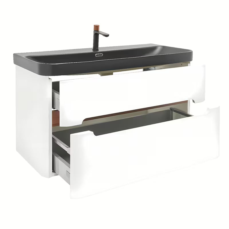 Viseča kopalniška omarica SAT Fusion z umivalnikom u mat bijeloj boji s dvije ladice