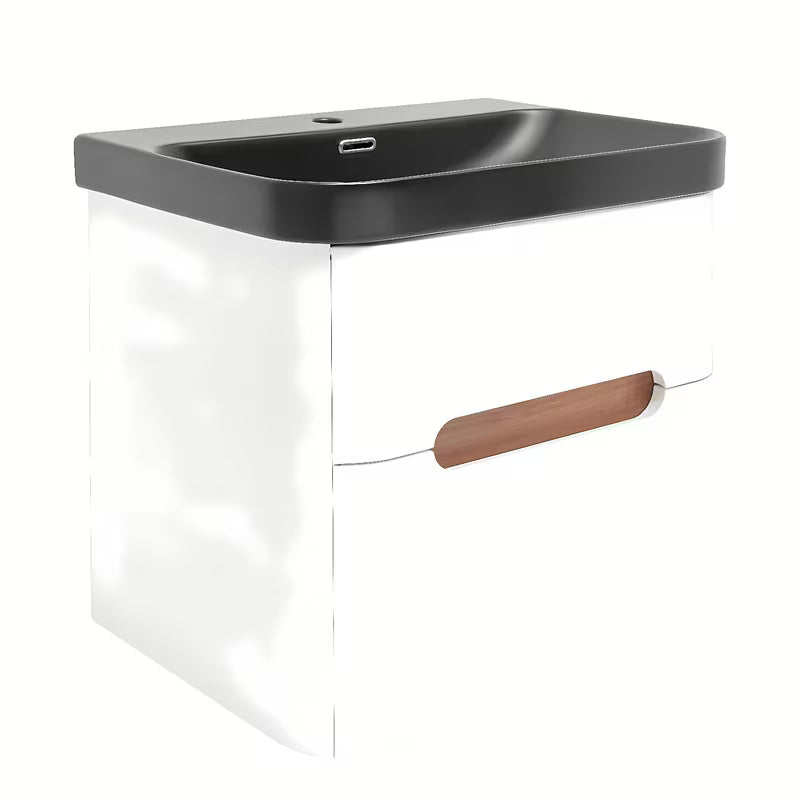 Viseča omarica z umivalnikom SAT Fusion 57,5x53x45 cm u mat bijeloj boji s mat crnim umivaonikom.