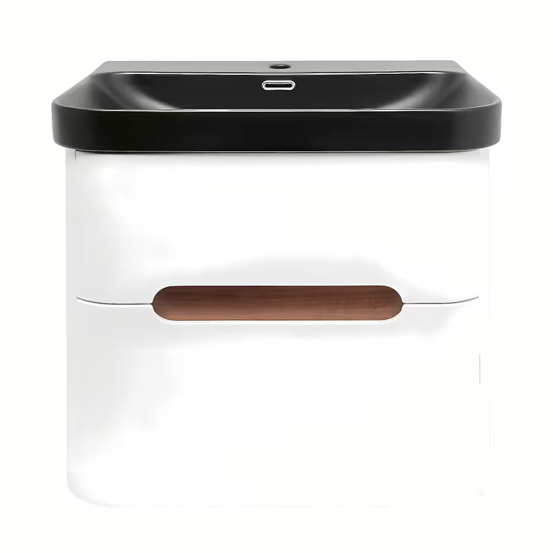 Viseča omarica z umivalnikom SAT Fusion 57,5x53x45 cm u mat bijeloj boji s mat crnim umivaonikom.