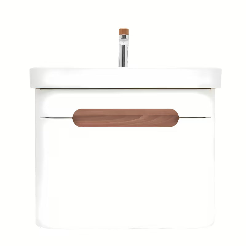 Viseča kopalniška omarica SAT Fusion s keramičkim umivaonikom u mat bijeloj boji z vtičnico.