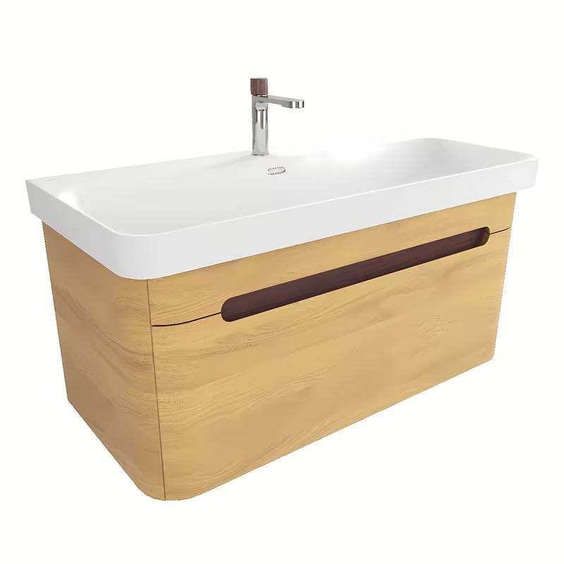 Viseča omarica z umivalnikom SAT Fusion u dekoru medni hrast s bijelim mat umivaonikom