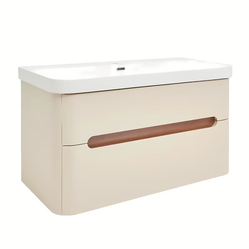 Viseča kopalniška omarica SAT Fusion s umivaonikom za namještaj u mat pješčano bež i mat bijeloj boji