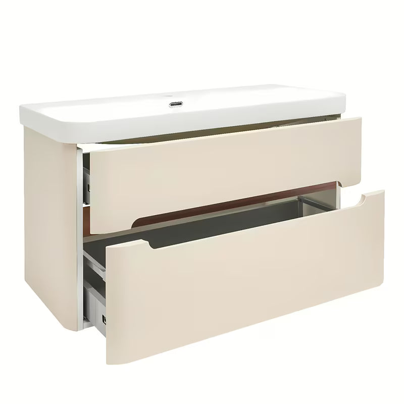 Viseča kopalniška omarica SAT Fusion s umivaonikom za namještaj u mat pješčano bež i mat bijeloj boji