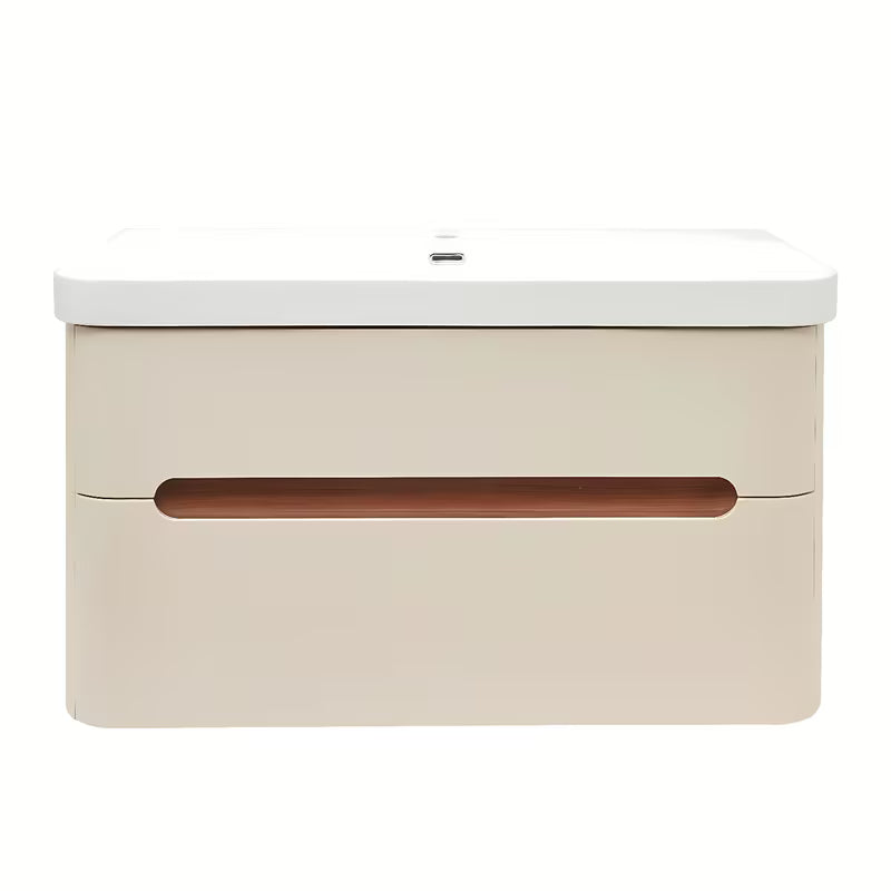 Viseča kopalniška omarica SAT Fusion s umivaonikom za namještaj u mat pješčano bež i mat bijeloj boji