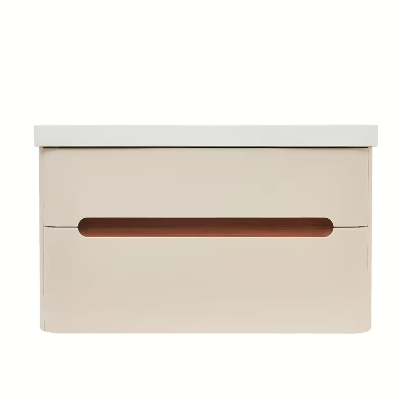 Viseča kopalniška omarica SAT Fusion s umivaonikom za namještaj u mat pješčano bež i mat bijeloj boji