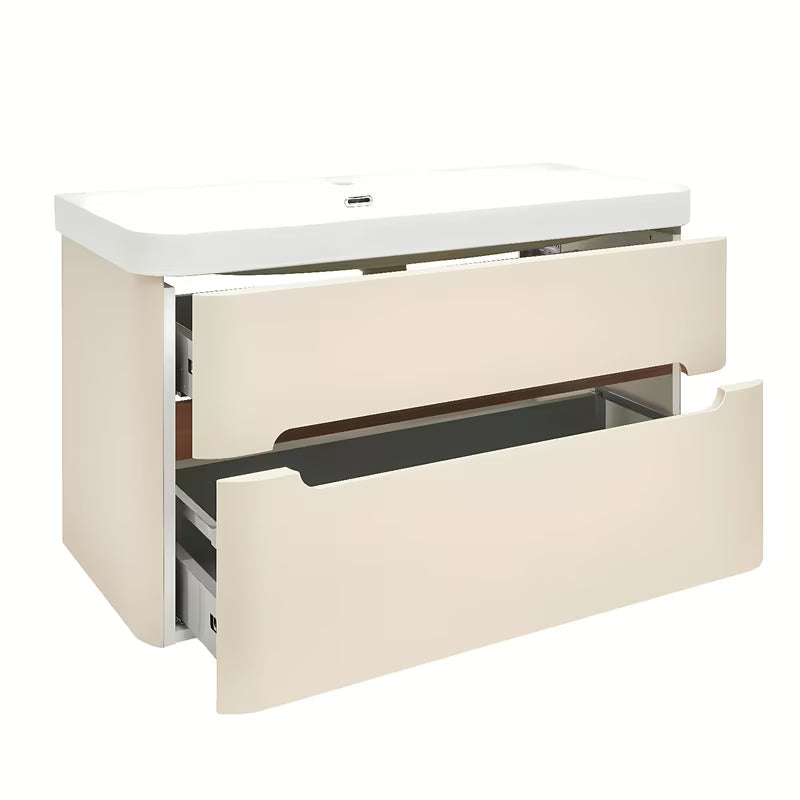 Viseča kopalniška omarica z umivalnikom SAT Fusion u mat pješčano bež boji