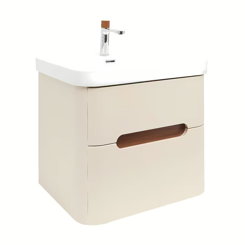 Viseča kopalniška omarica SAT Fusion s keramičkim umivaonikom u mat pješčano bež boji