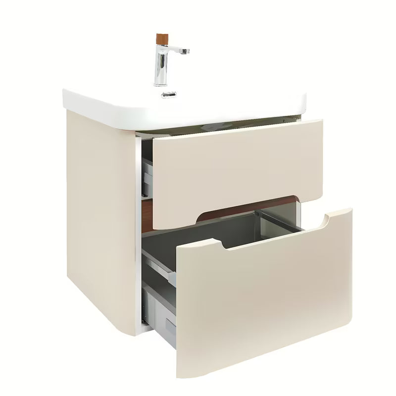 Viseča kopalniška omarica SAT Fusion s keramičkim umivaonikom u mat pješčano bež boji