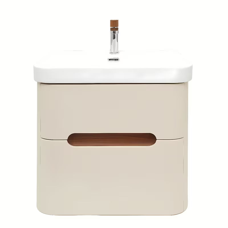 Viseča kopalniška omarica SAT Fusion s keramičkim umivaonikom u mat pješčano bež boji