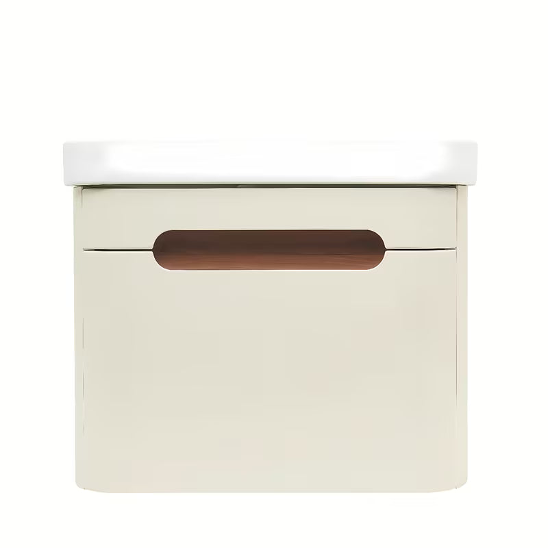 Viseča kopalniška omarica SAT Fusion s keramičkim umivaonikom u mat pješčano bež boji