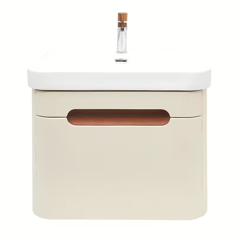 Viseča kopalniška omarica SAT Fusion s keramičkim umivaonikom u mat pješčano bež boji