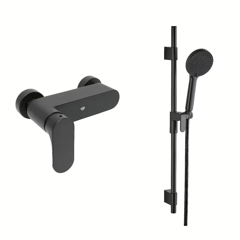 Enoročna armatura za tuš SAT Fusion u mat crnoj boji s tuš setom pro za zidnu montažu.