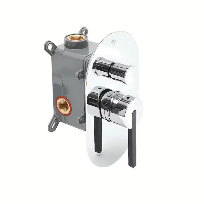 Podometna armatura za tuš SAT Fusion u sjajnoj krom izvedbi vključno s podometnim telesom.