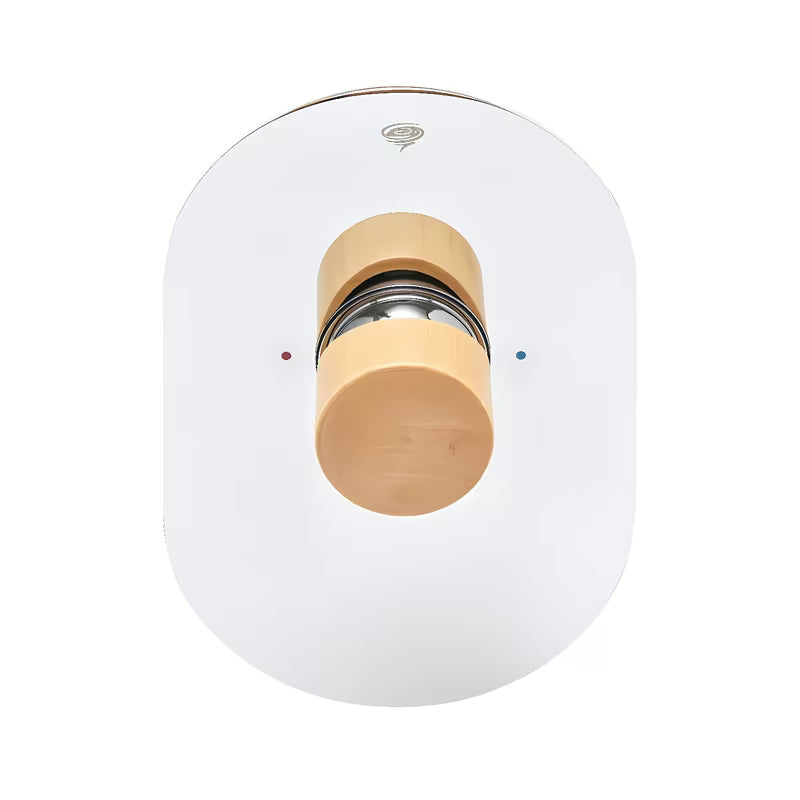 Podometna armatura za tuš SAT Fusion u imitaciji drva s ručicom i kromiranim detaljima.