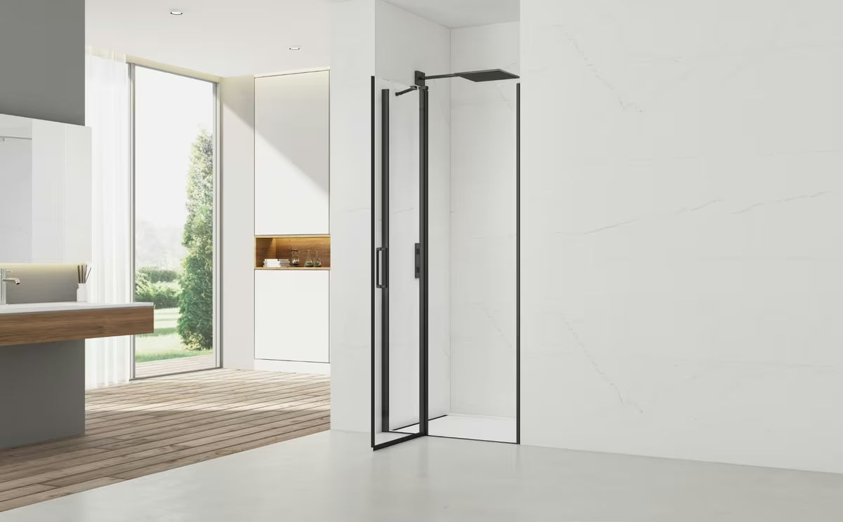 Tuš vrata SAT Fusion 90 cm u crnoj mat boji s prozirnim staklom i završnom obradom Easyclean