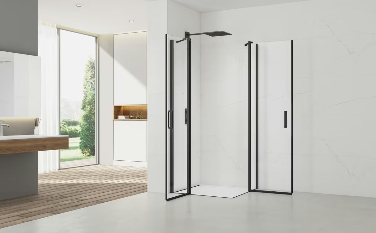 Pravokotna tuš kabina SAT Fusion 100x90 cm u crnoj mat boji s prozirnim staklom i Easyclean obradom.