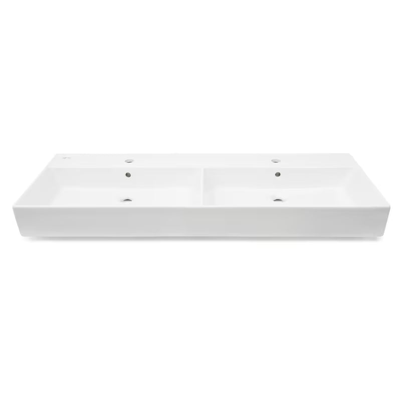 Bijeli keramički dvojni umivalnik SAT Infinitio 120,4x46,5 cm četvrtastog oblika