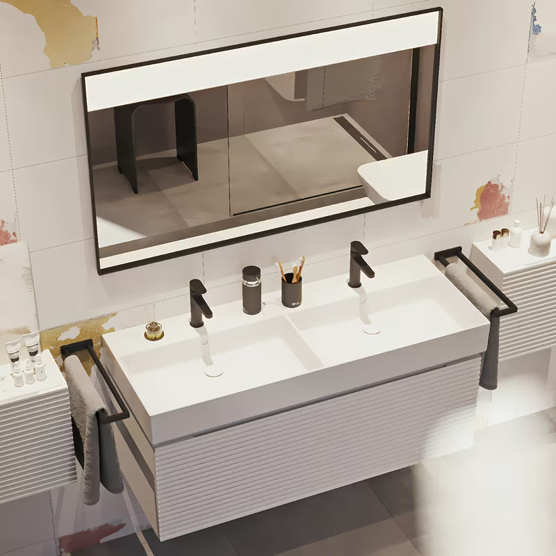 Bijeli keramički dvojni umivalnik SAT Infinitio 120,4x46,5 cm četvrtastog oblika