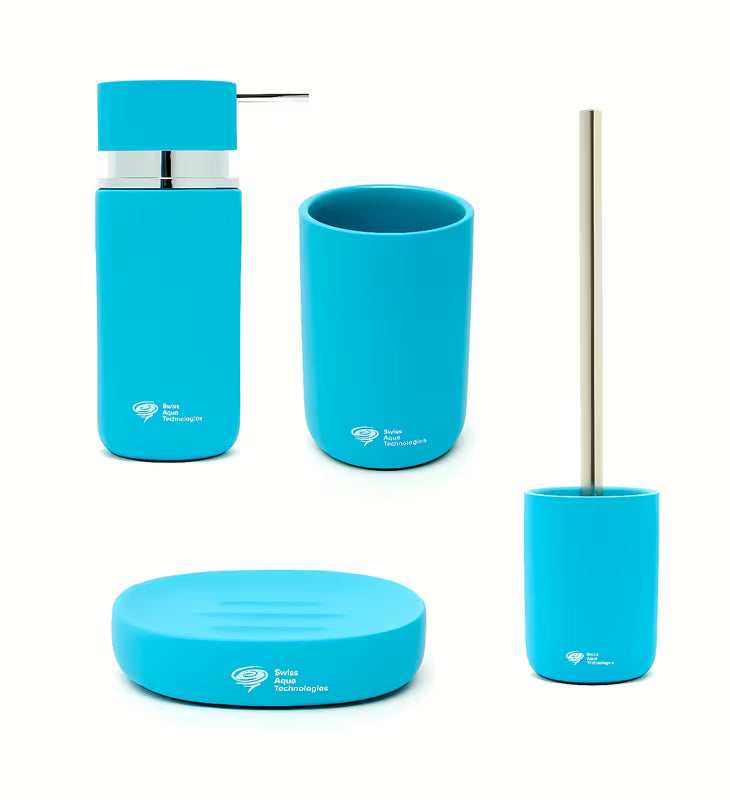 Komplet kopalniških dodatkov SAT Infinitio s dozatorom za sapun, držačem četkica, posudicom za sapun i WC školjka četkom.