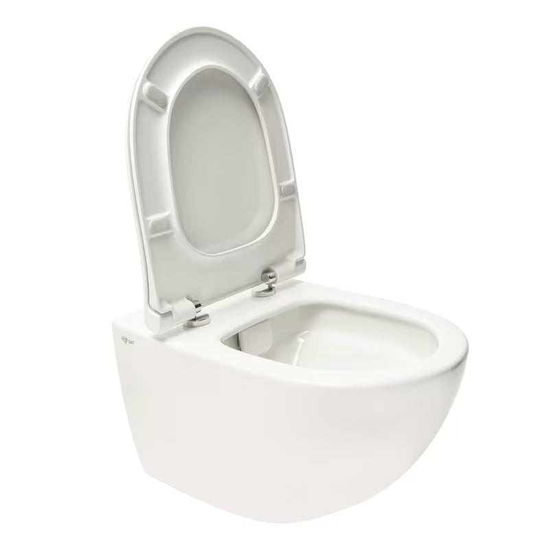 Belo viseča WC školjka SAT Infinitio z brezrobim splakovanjem Rim-Ex in sedežem s mehko Zapiranje Soft Close.