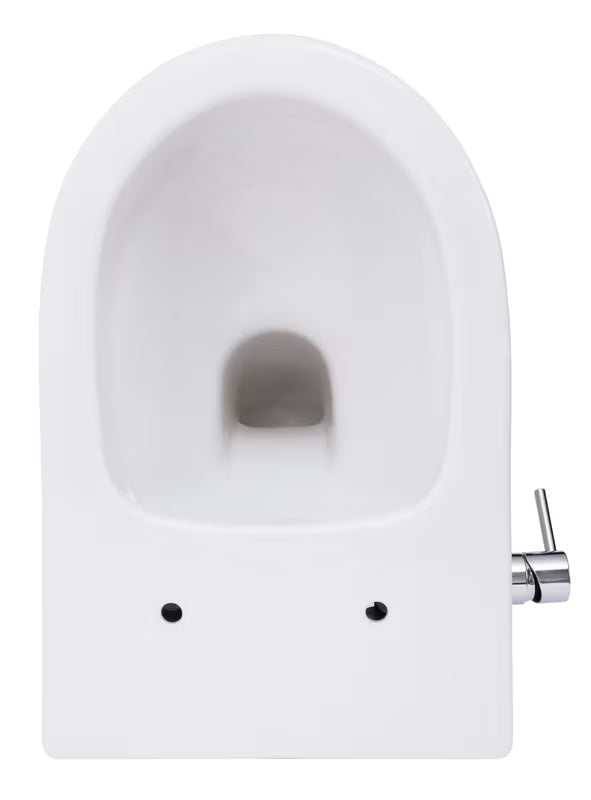 Bel viseča WC školjka SAT Infinitio z integrirano bide funkcijo, stranskim upravljanjem in sedežem mehko Zapiranje Soft Close.