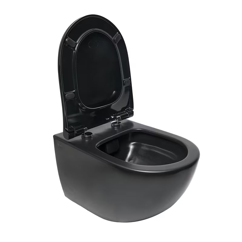 Viseča WC Školjka SAT Infinitio v mat črni barvi z brezrobim splakovanjem Rim-Ex in sedežem mehko Zapiranje Soft Close