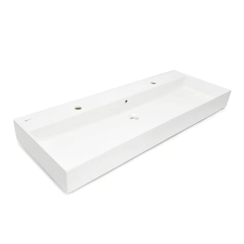 Beli keramični umivalnik SAT Infinitio 121,4x46,9 cm s prelivom