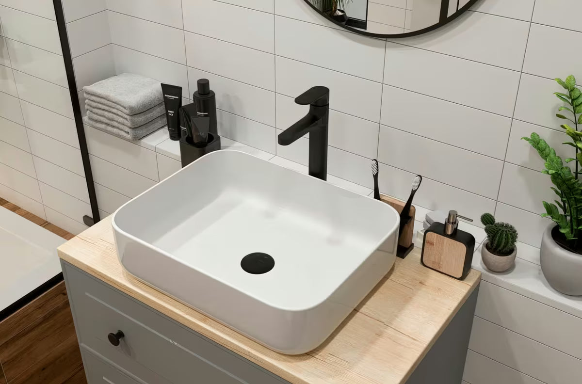 Mat beli tankostenski umivalnik na ploščo SAT Infinitio 50x39 cm brez preliva