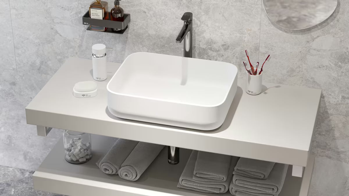 Mat beli tankostenski umivalnik na ploščo SAT Infinitio 50x39 cm brez preliva