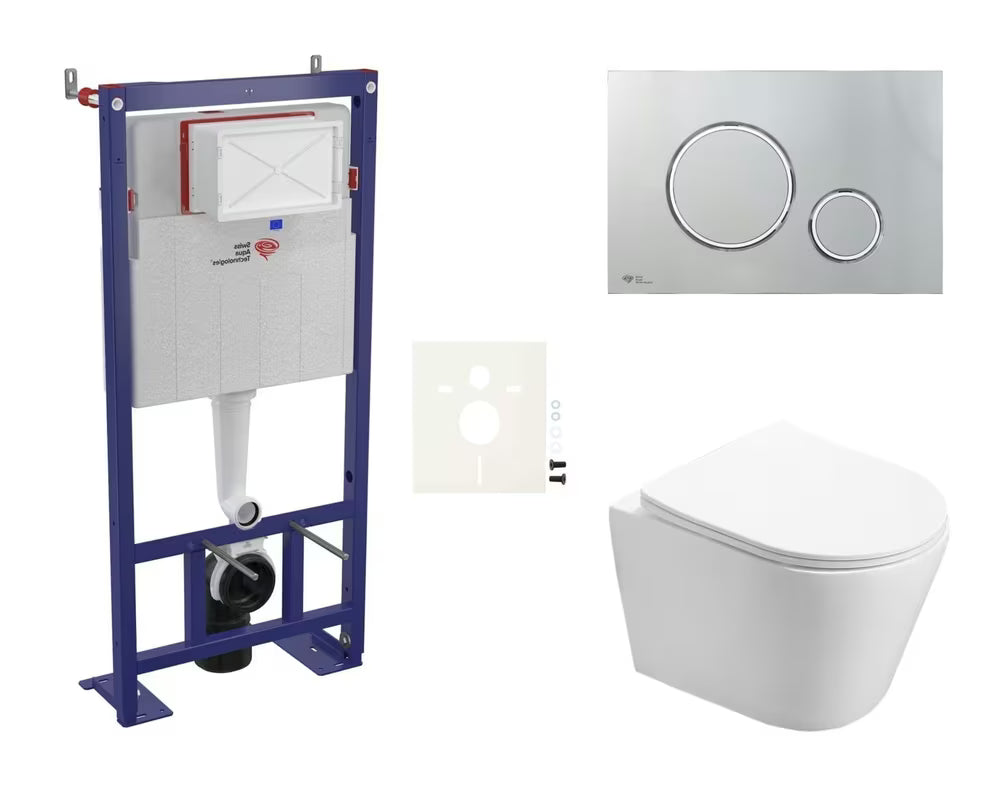 Viseči WC set SAT Infinitio pro za predstensko montažo z gumbom v mat beli barvi in sedežem mehko Zapiranje Soft Close