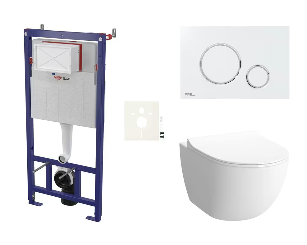 Viseči WC set SAT Infinitio s podometnim modulom, tipko za splakovanje in sedežem mehko Zapiranje Soft Close