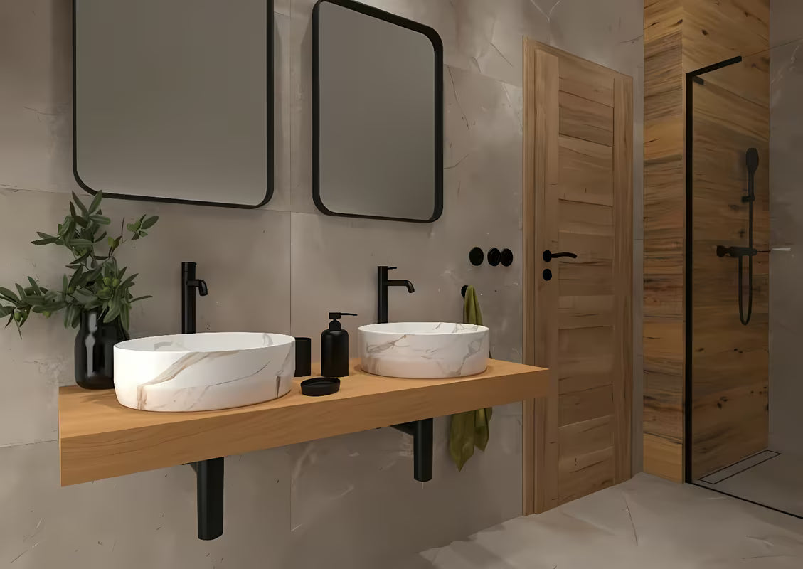 Mat umivalnik na ploščo SAT Infinitio 39x39 cm u bijelom mramornom dizajnu brez preliva