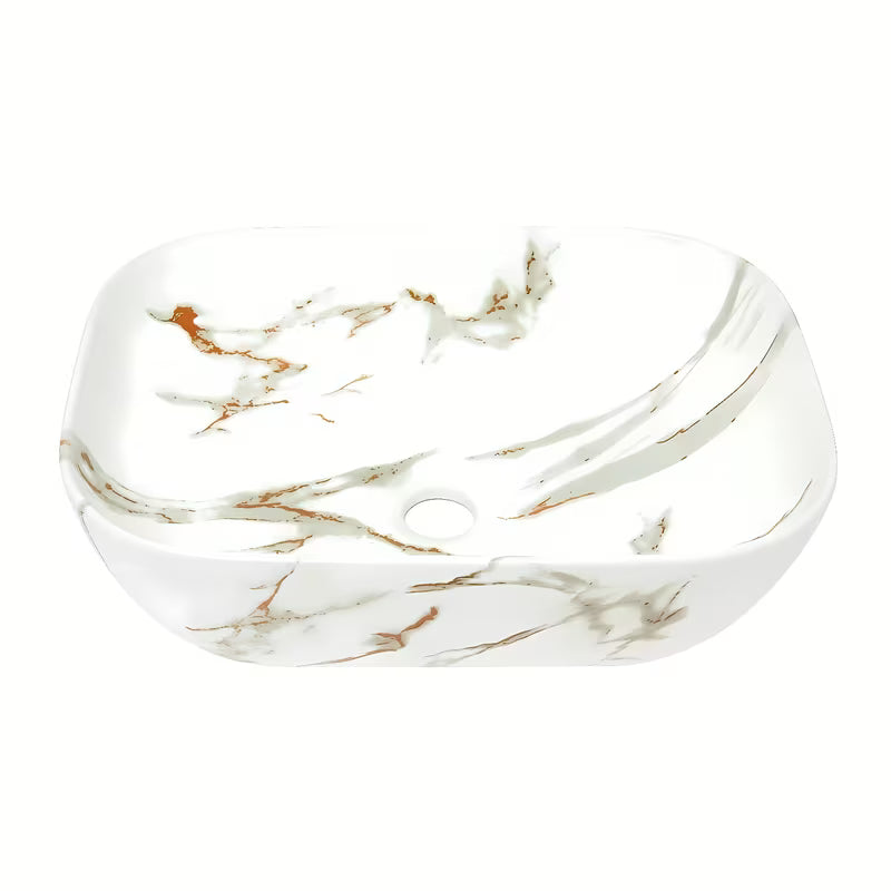 SAT Infinitio umivalnik na ploščo brez preliva u mat bijeloj boji s mramornim dizajnom, 45,5x32,5 cm