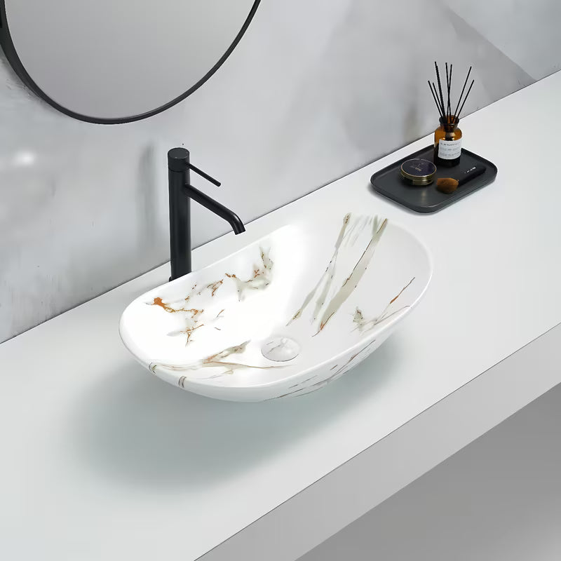 SAT Infinitio umivalnik na ploščo brez preliva u mat bijeloj boji s imitacijom mramora 61,5x36 cm