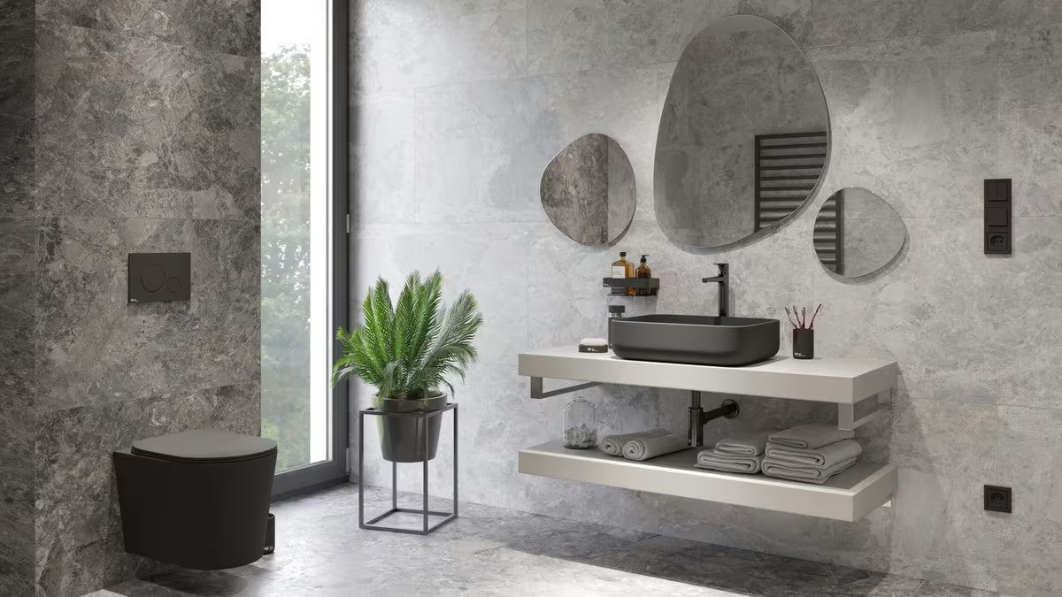 Mat crni keramički umivalnik na ploščo SAT Infinitio brez preliva, 50x39 cm